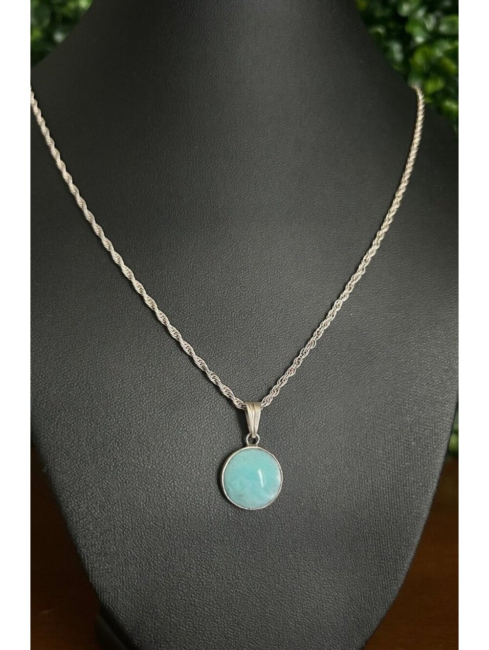 Vintage Sterling Silver 925 Larimar Pendant Necklace